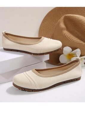 Beige Knit Mesh Ballet Flats Coquette Coastal Grandma Minimalist 7.5 NWOB